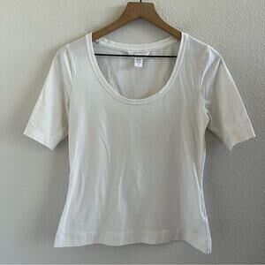 Athleta Designed in SF White Rounded Neck Tee T-Shirt Top Small